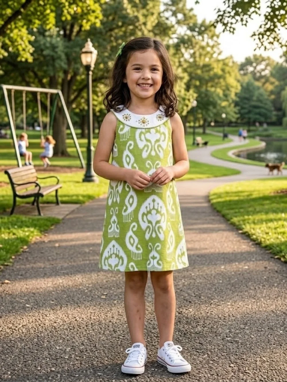 Gymboree Green and White Printed Sleeveless Dress